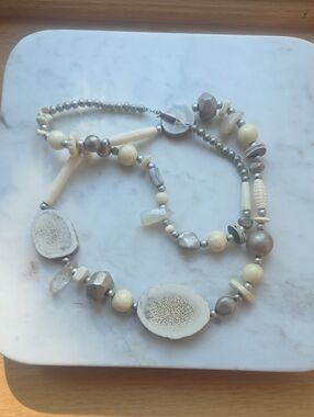 Vintage Boho Chunky Statement Necklace - Real Deer Antler Slices